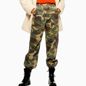 Topshop camouflage cuffed utility pants